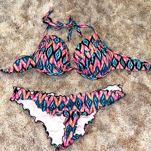 Aztec Design Ruffle Bottom Bikini